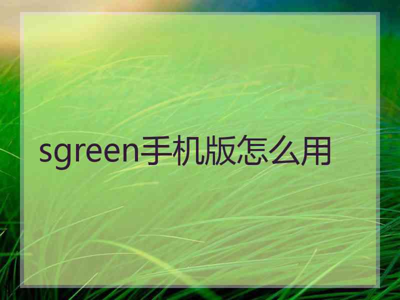 sgreen手机版怎么用